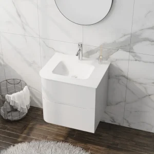 Atlanta White 600 Vanity Unit with Glass Washbasin