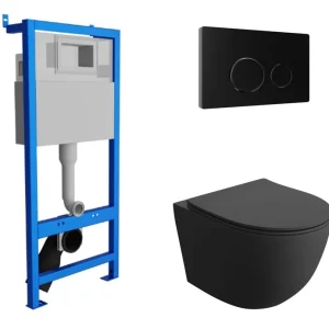 Wall hung toliet SINTO BLACK & Concealed Cistern Frame w/h Flush Plate